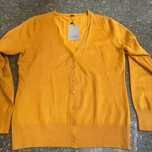 Women's Mustard Button Up Cardigan Sweater Size L Career Office Teacher business